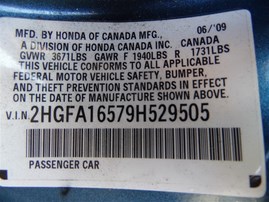 2009 Honda Civic LX Blue Sedan 1.8L Vtec AT #A23806